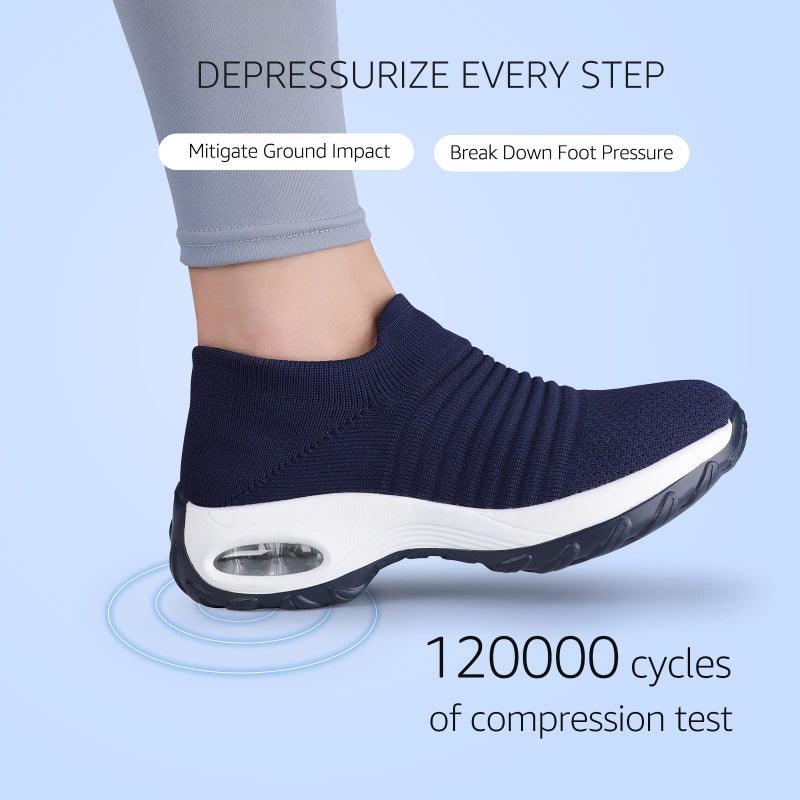 HKR Womens Breathe Mesh Slip On Walking Shoes Lightweight Platform Sneakers, Navy Blue US6.5(ZJW1839shenlan37) - Image 2